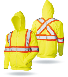 Sudadera con Capucha Reflectante de Alta Visibilidad, Ropa de Trabajo de Seguridad con Rayas Verde Neón y Grises, Unisex, Antiencogimiento, Superventas, Sostenible - Product Image 4