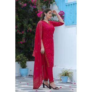 ด้ายเรยอนแฟชั่นพิมพ์ด้านบนด้านล่างพร้อมสีแดง dupatta - Product Image 5