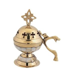 Brûleur d'encens antique avec poignée incurvée et motif en forme de croix, diffuseur d'aromathérapie, utilisation toute saison, décoration pour la maison - Product Image 3