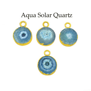 Pendentif Aqua Solar Quartz Gold Edge |   Breloque ronde bohème en pierre précieuse |   Fournitures pour la fabrication de bijoux en pierre Druzy |   Cadeau unique - Product Image 6