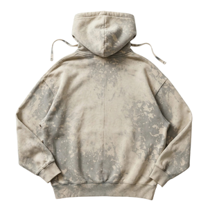 เสื้อฮู้ดดี้โอเวอร์ไซส์ทรงหลวมสำหรับผู้ชาย ล้างสีแบบแอซิดวอช มีกระเป๋าแบบจิงโจ้ ฮู้ดมีเชือกผูก แขนยาว ปลายแขนและชายเสื้อแบบริบ - Product Image 2
