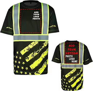 T-shirt de sécurité haute visibilité personnalisable avec motifs réfléchissants, vêtements de travail industriels en polyester et coton, fournisseur de t-shirts tendance - Product Image 1