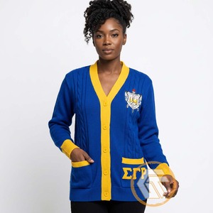 เสื้อไหมพรมอะคริลิกผสมขนสัตว์ Sigma Gamma Rho แบบสั่งทำพิเศษ ปักลายปักติดกระดุมด้านหน้า สไตล์ลำลอง สำหรับฤดูหนาว คุณภาพสูง เหมาะสำหรับชมรมนักศึกษา - Product Image 4