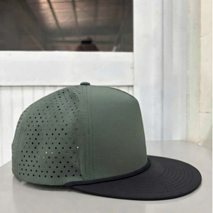 High Quality Custom Logo 5 Panel High Quality Two Tone Flat Brim Breathable Laser Cut Snapback Hat with Rope Made in Vietnam - Product Image 3