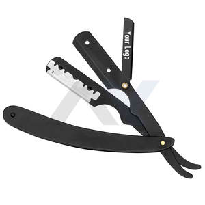 มีดโกนหนวดแบบตรง สีดำด้าน สแตนเลสสตีล พร้อมซองหนัง ราคาถูก รับทำโลโก้ OEM - Product Image 4