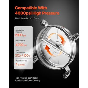 Accessori per Idropulitrice ad Alta Pressione in Acciaio Inox da 16,5 Pollici, 4 Ruote, 4000 PSI Max, Pulitore per Superfici con Attacco Rapido 1/4 - Product Image 3