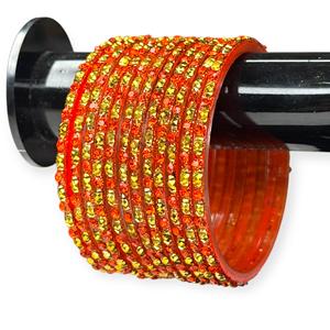 Pulseras de Vidrio con Acabado Brillante Naranja de Moda para Bodas, con Detalles de Perlas Chapadas en Oro, para Bodas y Fiestas - Product Image 3