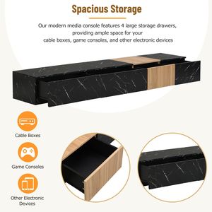 Mobile TV Moderno di Tendenza con Finitura Effetto Marmo e Venature del Legno di Noce, Centro di Intrattenimento Componibile per TV fino a 88 Pollici - Product Image 5