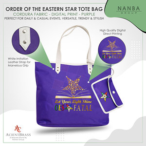 Sac fourre-tout violet avec étoile dorée, la phrase Let Your Light Shine OES F.A.T.A.L |   Sac fourre-tout imperméable violet personnalisé Eastern Star - Product Image 3
