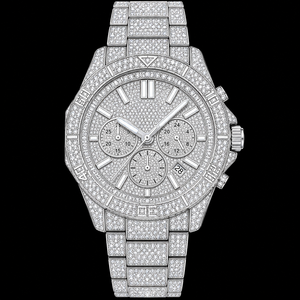 Reloj de Hombre en Tono Plateado con Cristales, Movimiento de Cuarzo, Esfera con Piedras Brillantes, Tres Subesferas, Visualización de Fecha, Correa de Goma, Lujoso y Moderno, Ideal para Fiestas - Product Image 1