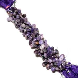 Perles de charoïte naturelle ovales, percées sur le dessus, en forme de briolette, pour la fabrication de bijoux, fil de pierres en vrac - Product Image 2