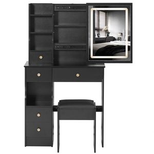 Tavolo da Trucco con Cassetto Sinistro da 29,2 Pollici, Luminosità Regolabile a Tre Colori, Sgabello Imbottito, Ampio Controllo Touch Scorrevole - Product Image 6