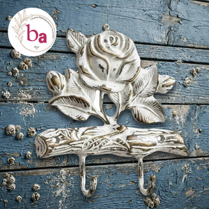Crochets muraux en fonte Ba Vintage Rose, 2 patères, motif floral, multifonctionnels, installation facile, décoratifs rustiques pour vêtements - Product Image 1