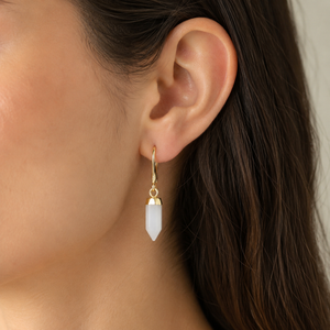 White Agate Faceted 32-33mm <b>Small</b> Spike Shape Ear Wire 925 Sterling Silver 18K Gold Plated <b>Earrings</b> - Product Image 5