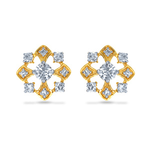 Boucles d'oreilles clous florales en or jaune 14 carats avec diamants de laboratoire taille brillant rond, bijoux classiques pour femme à porter au quotidien - Product Image 1