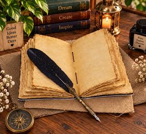 Diario de Cuero con Tapa Dura Cosida a Mano Alchemy Ouroboros, 7x5 Pulgadas, con Borde Deshilachado, Cuaderno Grimoire, Libro de Hechizos Ocultos con Cierre Antiguo - Product Image 5