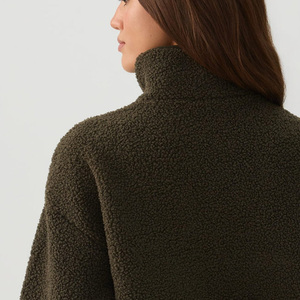 Fashion Women Sherpa <b>Jacket</b> Soft <b>Fleece</b> <b>Warm</b> Winter Quarter Zip <b>Jacket</b> Casual Oversized Outerwear Custom OEM Wholesale Supplier - Product Image 4
