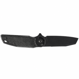 Couteaux pliants noirs avec manche texturé gris, lame Tanto angulaire, pivot circulaire et trou pour cordon, pour utilisation en extérieur - Product Image 3