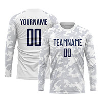 Uniforme de Fútbol Personalizado con Estampado Digital 3D en Blanco y Azul Marino, Cuello en V, Sin Mangas, Transpirable y de Secado Rápido
