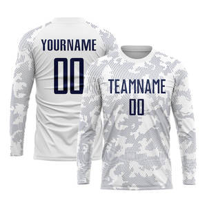 Uniforme de Fútbol Sublimado Blanco y Azul Marino, Personalizado, Transpirable, de Secado Rápido, para Equipos Deportivos, Profesional - Product Image 3