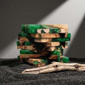 Juego de Posavasos Cuadrados de Resina, Madera y Vidrio, Posavasos Rústicos Verdes para Bebidas, Vajilla para el Hogar, Bar, Cafetería - Product Image 2