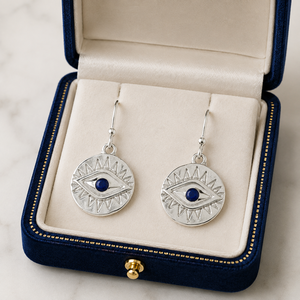 Boucles d'oreilles Nazar en argent sterling 925 – Bijoux pendantes œil de lapis-lazuli - Product Image 6