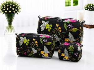 Ensemble de trousses de maquillage modernes en coton matelassé à motif géométrique nautique, avec poignée souple et fermeture éclair, pochettes portables pour le rangement en voyage - Product Image 6