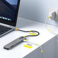 Hub Multiport USB C 8in1 HDMI2.0 4K60Hz USB3.0 5Gbps Transfer Cepat PD100W Pengisian Daya Cepat Jack Audio 3.5mm Pembaca Kartu ST/TF