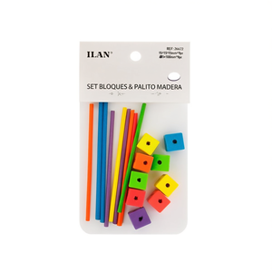 Blocchi e bastoncini in legno ILAN 15x15x15mm 9 pezzi 3x100mm 9 pezzi per costruzioni e gioco per bambini - Product Image 1