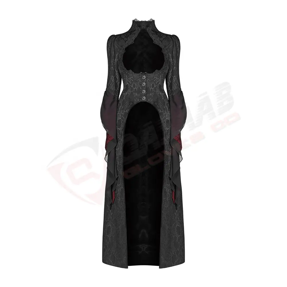 Atmungsaktive Frauen Gothic Dressed Coat Longed Blacked Victorian Gothics Bestickte Heck mäntel
