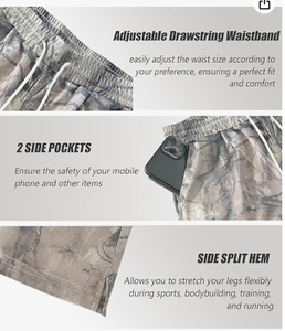 Shorts pour hommes à imprimé camouflage, taille à cordon de serrage, respirants, décontractés, 100% polyester, tissu tissé respirant, confortables - Product Image 5