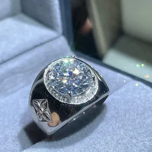 Mens Moissanite <b>Ring</b> 925 Sterling <b>Silver</b> Large Round Cut Hip Hop <b>Ring</b> Luxury <b>Statement</b> Jewelry - Product Image 3