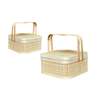 Best Selling BAMBOO GIFT <b>BASKET</b> with Lid and Handles Custom Color Available <b>Wicker</b> Crafts Gift Packaging Solution - Product Image 1