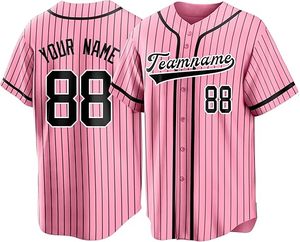 Custom Pinstripe Baseball Jersey for Men Women-Breathable Short Sleeve Button <b>Down</b> Shirt Personalized Stitched Name Number Logo - Product Image 2