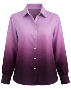 Chemisier décontracté à manches longues boutonné pour femme, dégradé de lavande à prune foncée, personnalisable, idéal pour le bureau, fabrication OEM sur mesure - Product Image 1