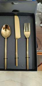 Ensemble de couverts indiens en acier inoxydable et cuivre, fourchette, cuillère, couteau à beurre, service de table élégant, idéal pour offrir - Product Image 2