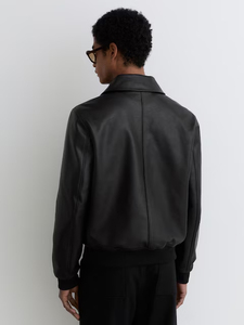 Chaqueta de Motociclista de Cuero Genuino Negro para Hombre, Estilo Clásico, Cuello Camisero, Calefactable, Resistente al Viento e Impermeable, Cierre Frontal con Cremallera, Premium, Casual - Product Image 1