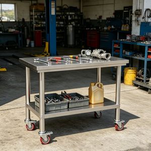 Tavolo da Lavoro Regolabile in Metallo per Isola Cucina con Ripiano - Product Image 4