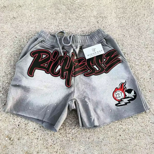 Pantalones Cortos de Forro Polar con Estampado de Graffiti para Hombre, con Cordón Ajustable y Bordado de Diamantes de Imitación, Estilo Hip Hop, Venta al por Mayor OEM - Product Image 6