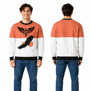 Sudadera para hombre con bloques de color, estampado de águila, cuello redondo, estilo casual urbano, mezcla de algodón, tipo hoodie. - Product Image 1