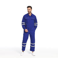 Overol de Trabajo de Poliéster Azul de Alta Visibilidad, Uniforme de Seguridad de Manga Larga con Franjas Reflectantes, Transpirable, Impermeable y Retardante de Llama