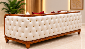 Juego de Sofás de Madera de Teca de Diseño Moderno con Sofá Tapizado en Cuero para Sala de Estar, Juego de Sofás de Madera de Teca para Sala de Estar, Oferta en EE. UU. - Product Image 6