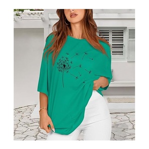 Nouvelle collection de t-shirts pour femmes, imprimés numériquement, confortables, décontractés, 100% coton, manches courtes, grande taille, épaules tombantes, Bangladesh - Product Image 2