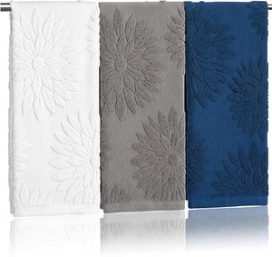 Ensemble de 3 serviettes de bain décoratives 100% coton, serviettes de bain moelleuses pour cadeaux d'invités, serviettes de cuisine style ferme - Product Image 1