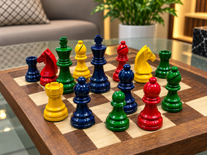 Jeu d'échecs en bois, pièces d'échecs colorées, jeu de société de stratégie classique, échiquier en bois de qualité supérieure, jeu éducatif familial - Product Image 4