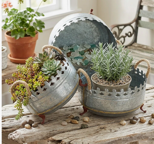Nouveauté du créateur : Jardinière décorative vintage en fer galvanisé, faite à la main, à prix réduit, en promotion, pour jardin (en carton) - Product Image 6