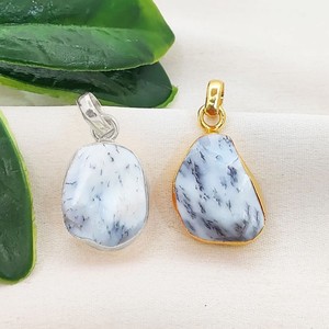 Handmade Gold Plated Raw Dendrite <b>Opal</b> Gemstone Pendant Charm – DIY <b>Necklace</b> Jewelry Supplies Wholesale - Product Image 1