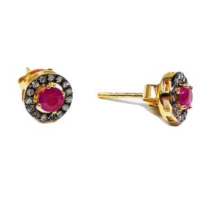 Party Wear 14K Gold Ruby Gemstones Charme abordable Mariage classique Les femmes portent des boucles d'oreilles en diamant - Product Image 1