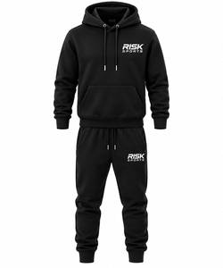 Conjunto Deportivo de Hombre con Sudadera con Capucha y Pantalones Jogger de Felpa Negra, 100% Algodón Tejido, Transpirable, para Uso Casual en Invierno - Product Image 1