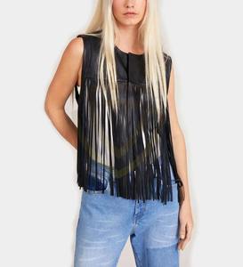 Gilet de motard en cuir véritable pour femme, écologique, coupe-vent, avec détails en dentelle, couleur personnalisée, gilet en cuir pour moto - Product Image 1